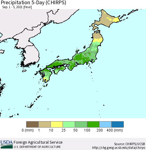 Japan Precipitation 5-Day (CHIRPS) Thematic Map For 9/1/2021 - 9/5/2021