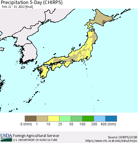 Japan Precipitation 5-Day (CHIRPS) Thematic Map For 2/11/2022 - 2/15/2022