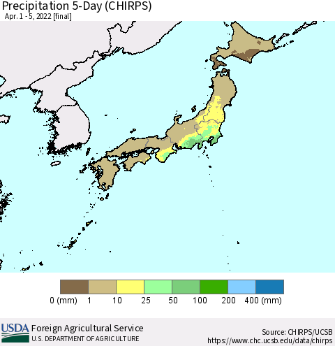 Japan Precipitation 5-Day (CHIRPS) Thematic Map For 4/1/2022 - 4/5/2022