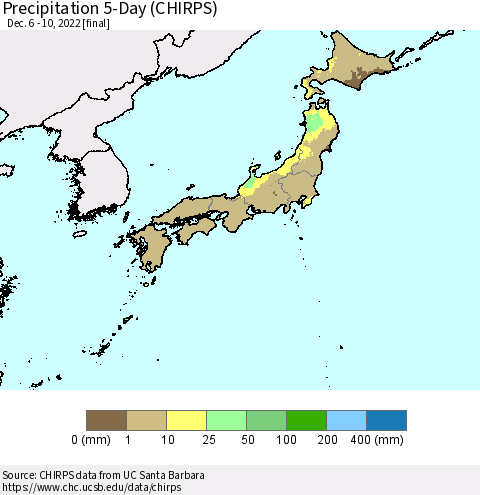 Japan Precipitation 5-Day (CHIRPS) Thematic Map For 12/6/2022 - 12/10/2022