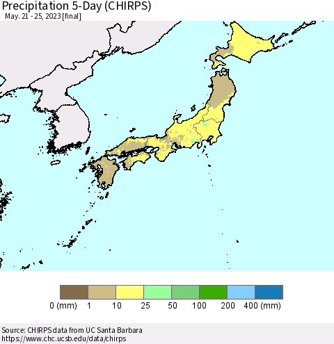 Japan Precipitation 5-Day (CHIRPS) Thematic Map For 5/21/2023 - 5/25/2023