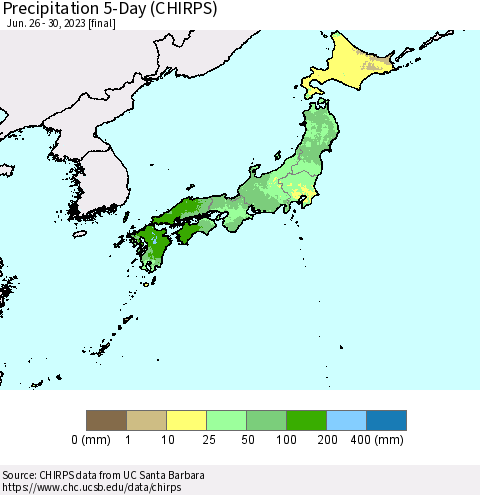 Japan Precipitation 5-Day (CHIRPS) Thematic Map For 6/26/2023 - 6/30/2023