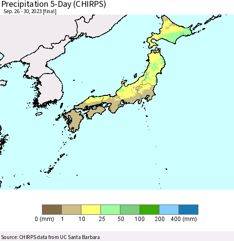 Japan Precipitation 5-Day (CHIRPS) Thematic Map For 9/26/2023 - 9/30/2023