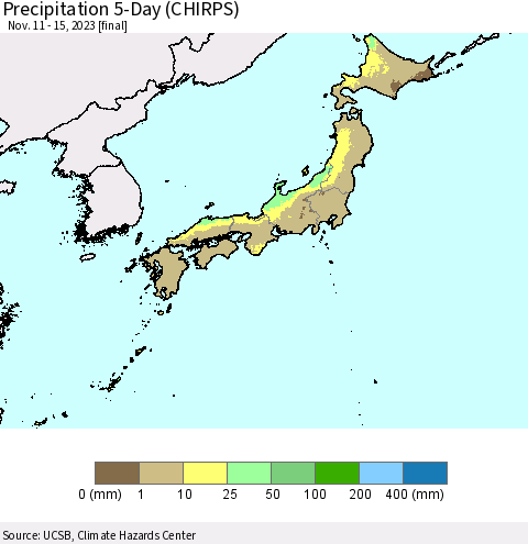Japan Precipitation 5-Day (CHIRPS) Thematic Map For 11/11/2023 - 11/15/2023