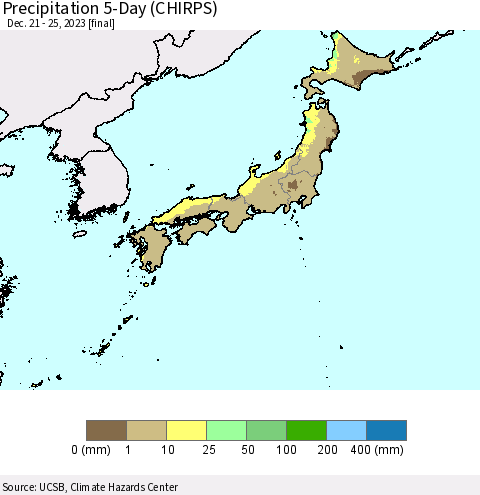 Japan Precipitation 5-Day (CHIRPS) Thematic Map For 12/21/2023 - 12/25/2023