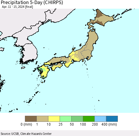 Japan Precipitation 5-Day (CHIRPS) Thematic Map For 4/11/2024 - 4/15/2024