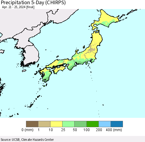 Japan Precipitation 5-Day (CHIRPS) Thematic Map For 4/21/2024 - 4/25/2024
