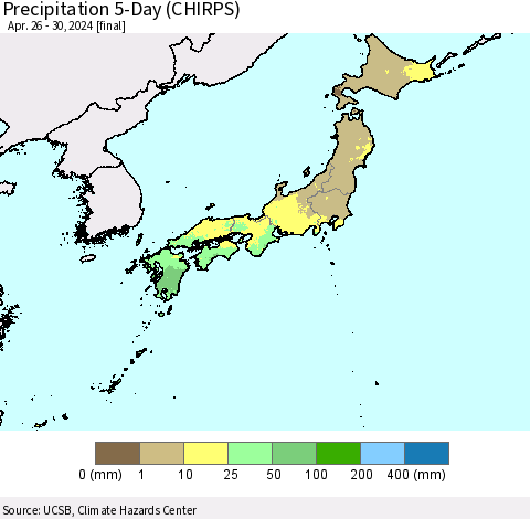 Japan Precipitation 5-Day (CHIRPS) Thematic Map For 4/26/2024 - 4/30/2024