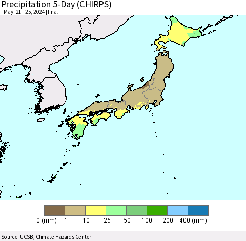 Japan Precipitation 5-Day (CHIRPS) Thematic Map For 5/21/2024 - 5/25/2024