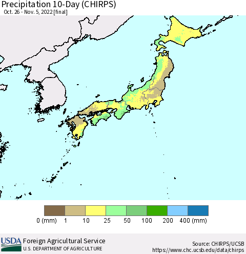 Japan Precipitation 10-Day (CHIRPS) Thematic Map For 10/26/2022 - 11/5/2022