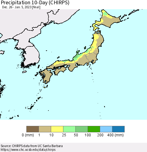 Japan Precipitation 10-Day (CHIRPS) Thematic Map For 12/26/2022 - 1/5/2023