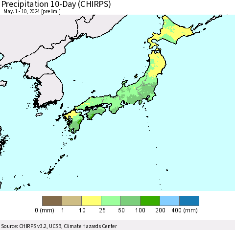 Japan Precipitation 10-Day (CHIRPS) Thematic Map For 5/1/2024 - 5/10/2024