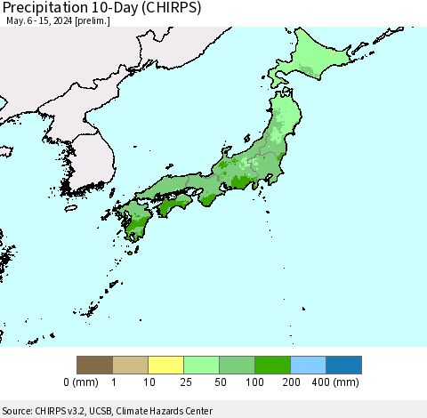 Japan Precipitation 10-Day (CHIRPS) Thematic Map For 5/6/2024 - 5/15/2024