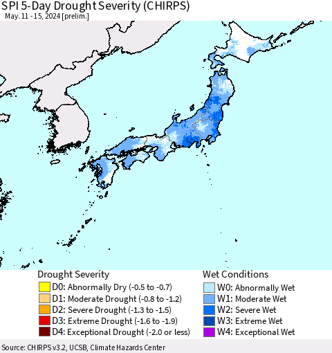 Japan SPI 5-Day Drought Severity (CHIRPS) Thematic Map For 5/11/2024 - 5/15/2024