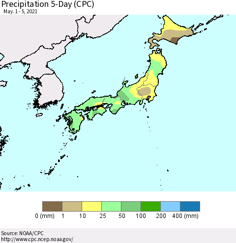 Japan Precipitation 5-Day (CPC) Thematic Map For 5/1/2021 - 5/5/2021