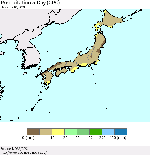 Japan Precipitation 5-Day (CPC) Thematic Map For 5/6/2021 - 5/10/2021
