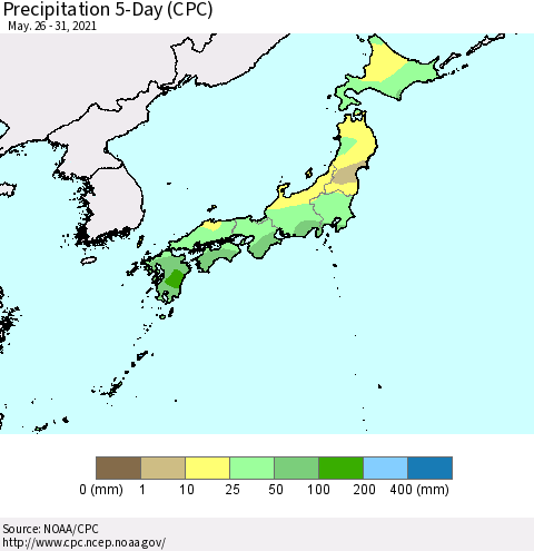 Japan Precipitation 5-Day (CPC) Thematic Map For 5/26/2021 - 5/31/2021