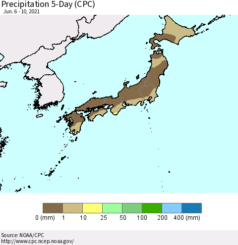Japan Precipitation 5-Day (CPC) Thematic Map For 6/6/2021 - 6/10/2021