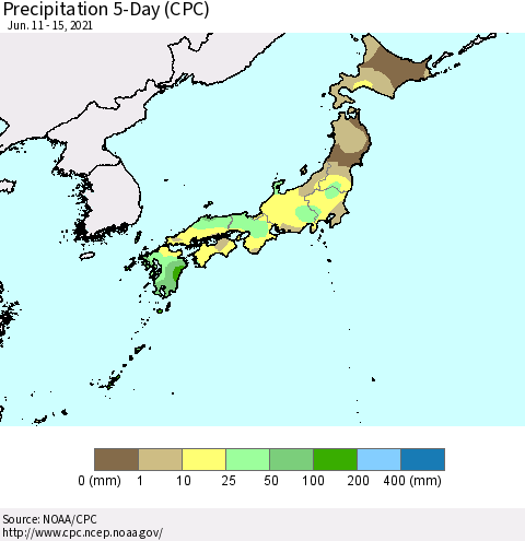 Japan Precipitation 5-Day (CPC) Thematic Map For 6/11/2021 - 6/15/2021