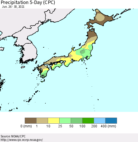 Japan Precipitation 5-Day (CPC) Thematic Map For 6/26/2021 - 6/30/2021