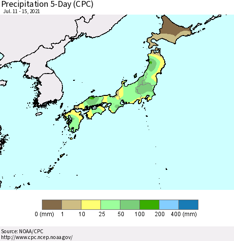 Japan Precipitation 5-Day (CPC) Thematic Map For 7/11/2021 - 7/15/2021