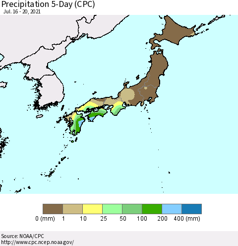 Japan Precipitation 5-Day (CPC) Thematic Map For 7/16/2021 - 7/20/2021