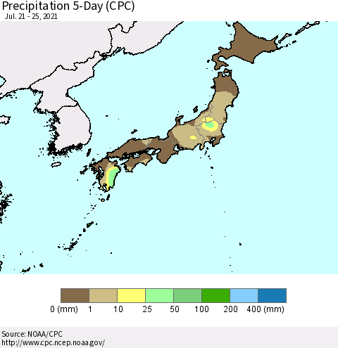 Japan Precipitation 5-Day (CPC) Thematic Map For 7/21/2021 - 7/25/2021