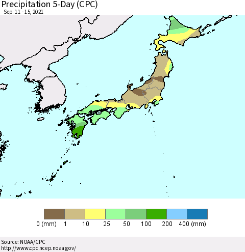 Japan Precipitation 5-Day (CPC) Thematic Map For 9/11/2021 - 9/15/2021