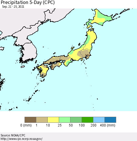 Japan Precipitation 5-Day (CPC) Thematic Map For 9/21/2021 - 9/25/2021