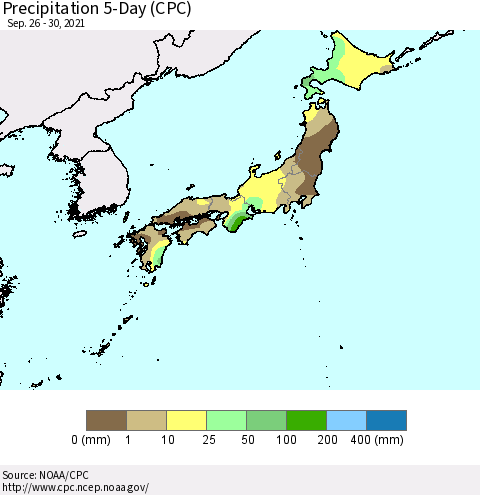 Japan Precipitation 5-Day (CPC) Thematic Map For 9/26/2021 - 9/30/2021