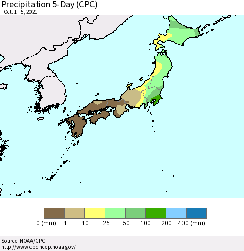 Japan Precipitation 5-Day (CPC) Thematic Map For 10/1/2021 - 10/5/2021