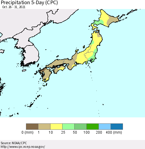Japan Precipitation 5-Day (CPC) Thematic Map For 10/26/2021 - 10/31/2021