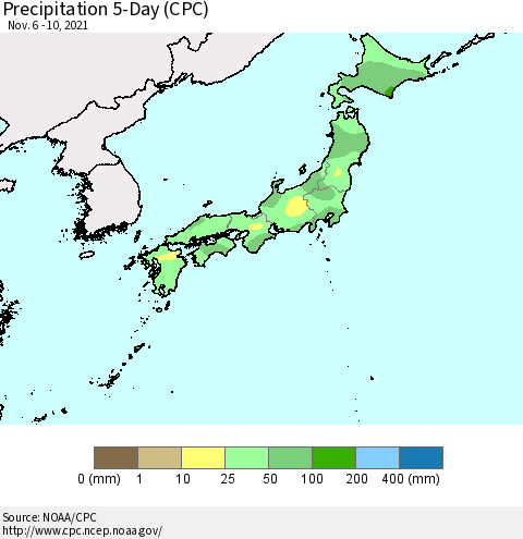 Japan Precipitation 5-Day (CPC) Thematic Map For 11/6/2021 - 11/10/2021