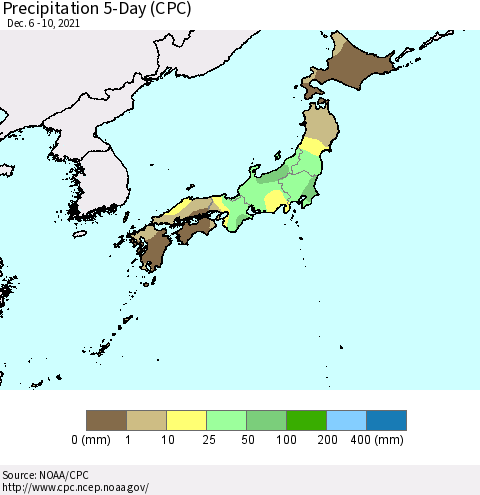 Japan Precipitation 5-Day (CPC) Thematic Map For 12/6/2021 - 12/10/2021