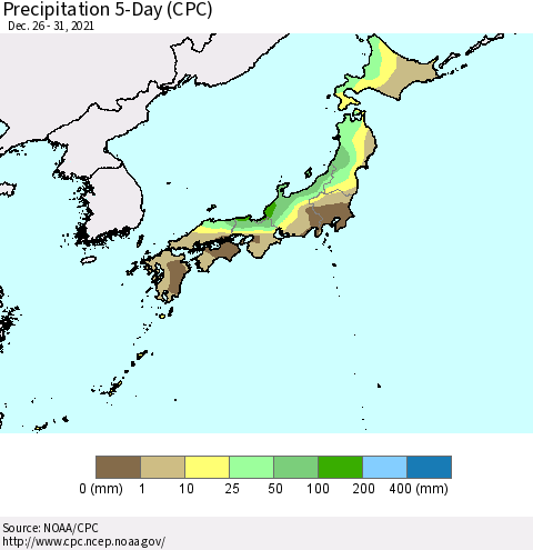 Japan Precipitation 5-Day (CPC) Thematic Map For 12/26/2021 - 12/31/2021