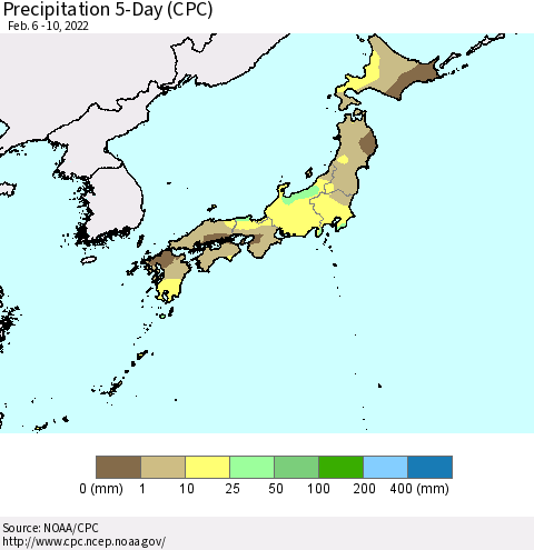 Japan Precipitation 5-Day (CPC) Thematic Map For 2/6/2022 - 2/10/2022