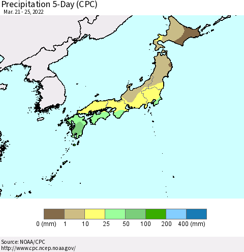 Japan Precipitation 5-Day (CPC) Thematic Map For 3/21/2022 - 3/25/2022