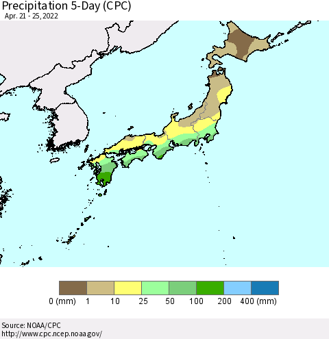 Japan Precipitation 5-Day (CPC) Thematic Map For 4/21/2022 - 4/25/2022