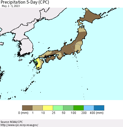 Japan Precipitation 5-Day (CPC) Thematic Map For 5/1/2023 - 5/5/2023