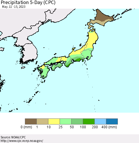 Japan Precipitation 5-Day (CPC) Thematic Map For 5/11/2023 - 5/15/2023