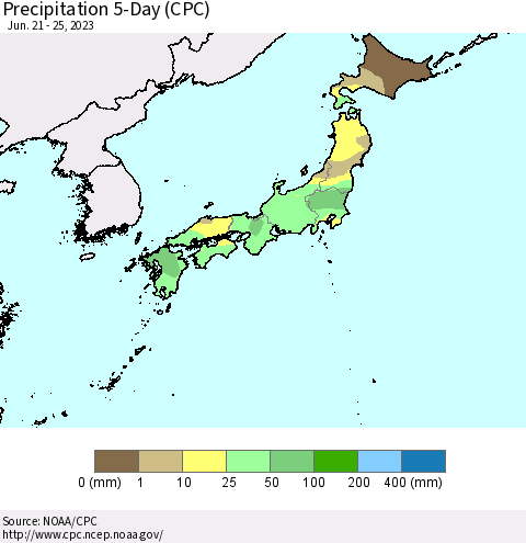 Japan Precipitation 5-Day (CPC) Thematic Map For 6/21/2023 - 6/25/2023