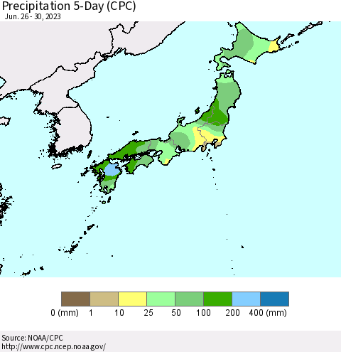 Japan Precipitation 5-Day (CPC) Thematic Map For 6/26/2023 - 6/30/2023