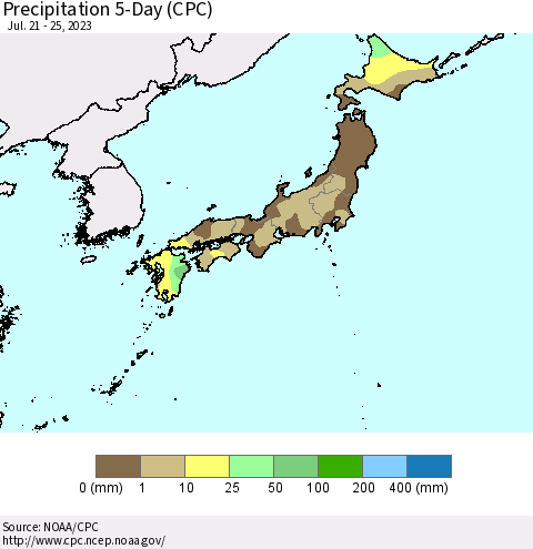 Japan Precipitation 5-Day (CPC) Thematic Map For 7/21/2023 - 7/25/2023