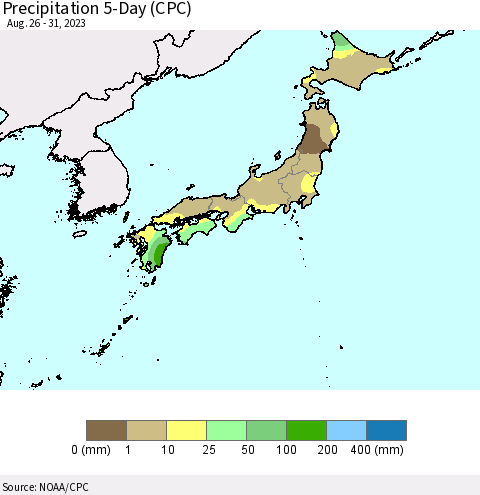 Japan Precipitation 5-Day (CPC) Thematic Map For 8/26/2023 - 8/31/2023