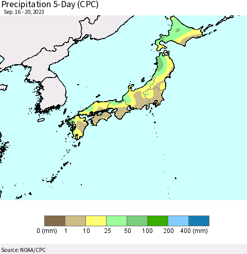 Japan Precipitation 5-Day (CPC) Thematic Map For 9/16/2023 - 9/20/2023