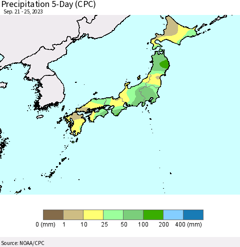 Japan Precipitation 5-Day (CPC) Thematic Map For 9/21/2023 - 9/25/2023