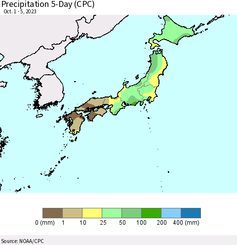Japan Precipitation 5-Day (CPC) Thematic Map For 10/1/2023 - 10/5/2023