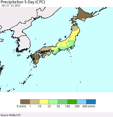 Japan Precipitation 5-Day (CPC) Thematic Map For 10/11/2023 - 10/15/2023