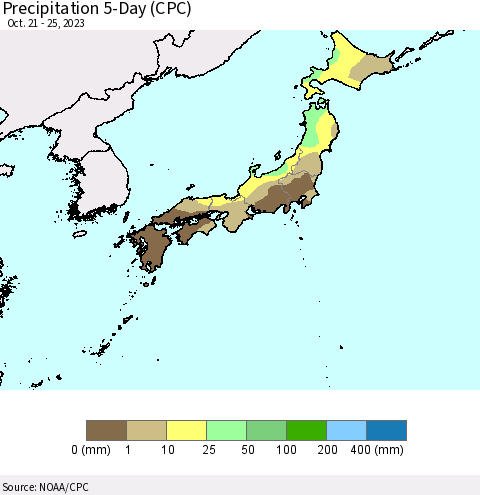 Japan Precipitation 5-Day (CPC) Thematic Map For 10/21/2023 - 10/25/2023
