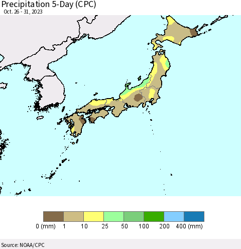 Japan Precipitation 5-Day (CPC) Thematic Map For 10/26/2023 - 10/31/2023
